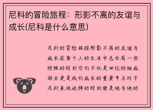 尼科的冒险旅程：形影不离的友谊与成长(尼科是什么意思)